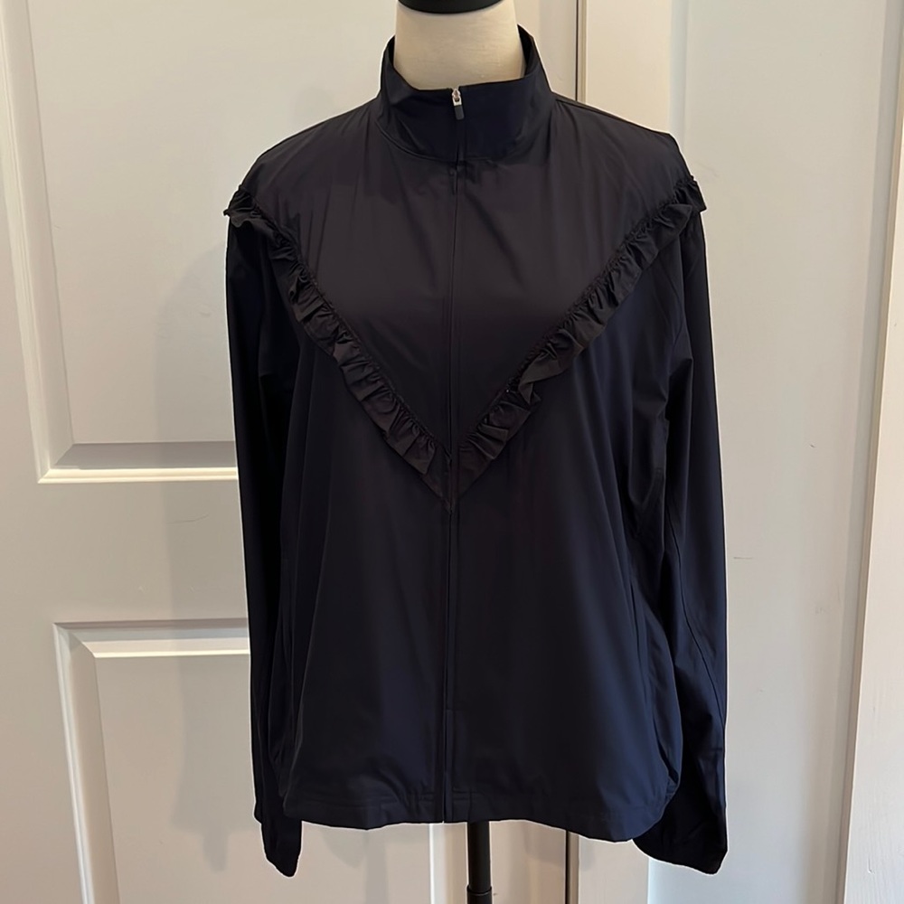 Tory Sport Navy Ruffle-Trim Zip Jacket